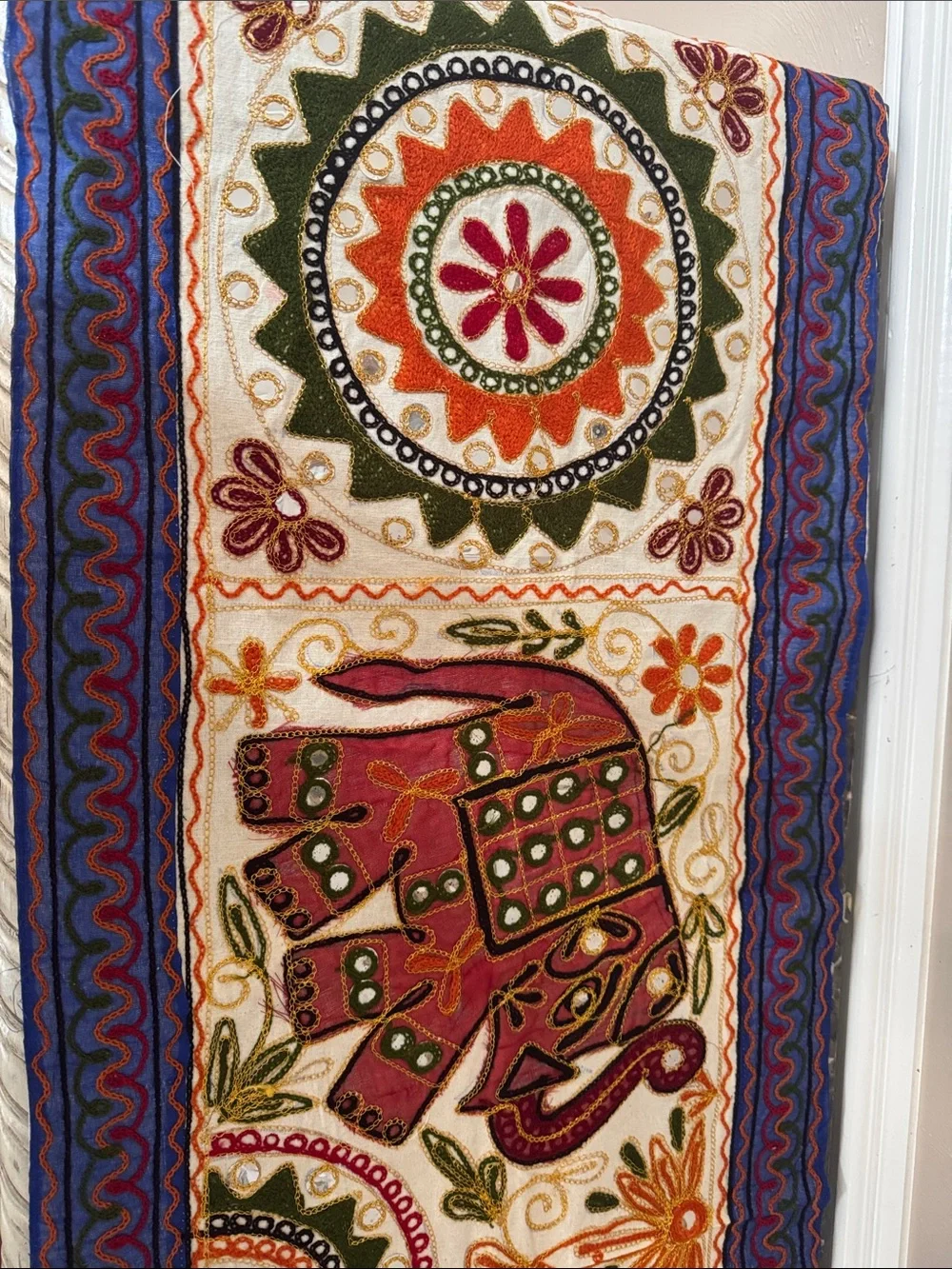 Embroidered Elephant Wall Hanging /runner/throw pillow covers RARE